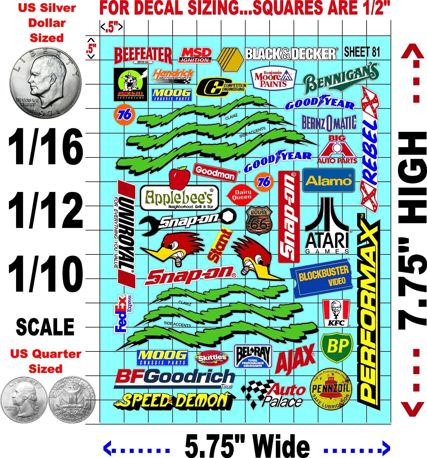 Racing Sponsor Sticker Gang Sheet 81-1/16-1/12-1/10th Scale White Vinyl R/C Model Decal Sticker Sheet Radio Control Lexan Body - Decorate Your R/c Cars, Boats, Trucks Other Scale Model Kit