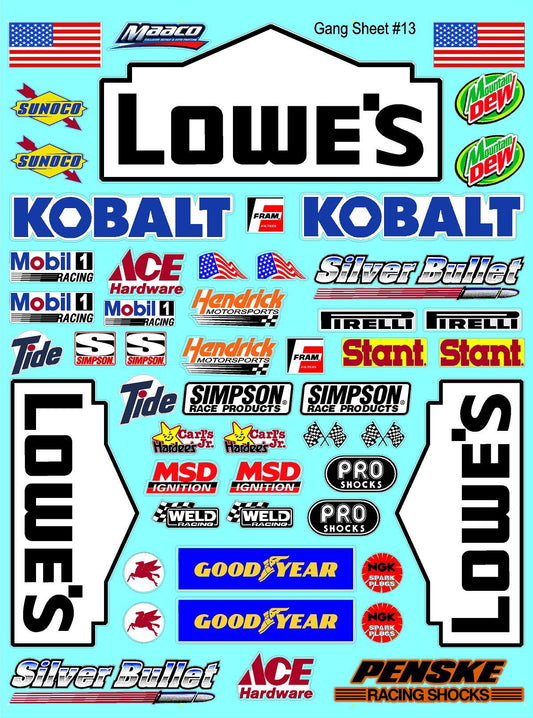 White Vinyl Gloss Lowes Sheet 13 Vinyl R/C Racing Sponsor Sticker Small-1/24-1/16th Scale Model Decal Sticker Radio Control Lexan Body-Graphics for R/c Cars, Boats, Trucks Scale Model–Die-Cut