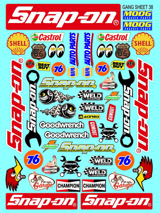White Vinyl Gloss Snap On Sheet 38 Stockcar Vinyl R/C Racing Sponsor Sticker Small-1/24-1/16th Scale Model Decal Sticker Radio Control Lexan Body-Graphics for R/c Cars, Boats, Trucks Scale Model–Die-Cut