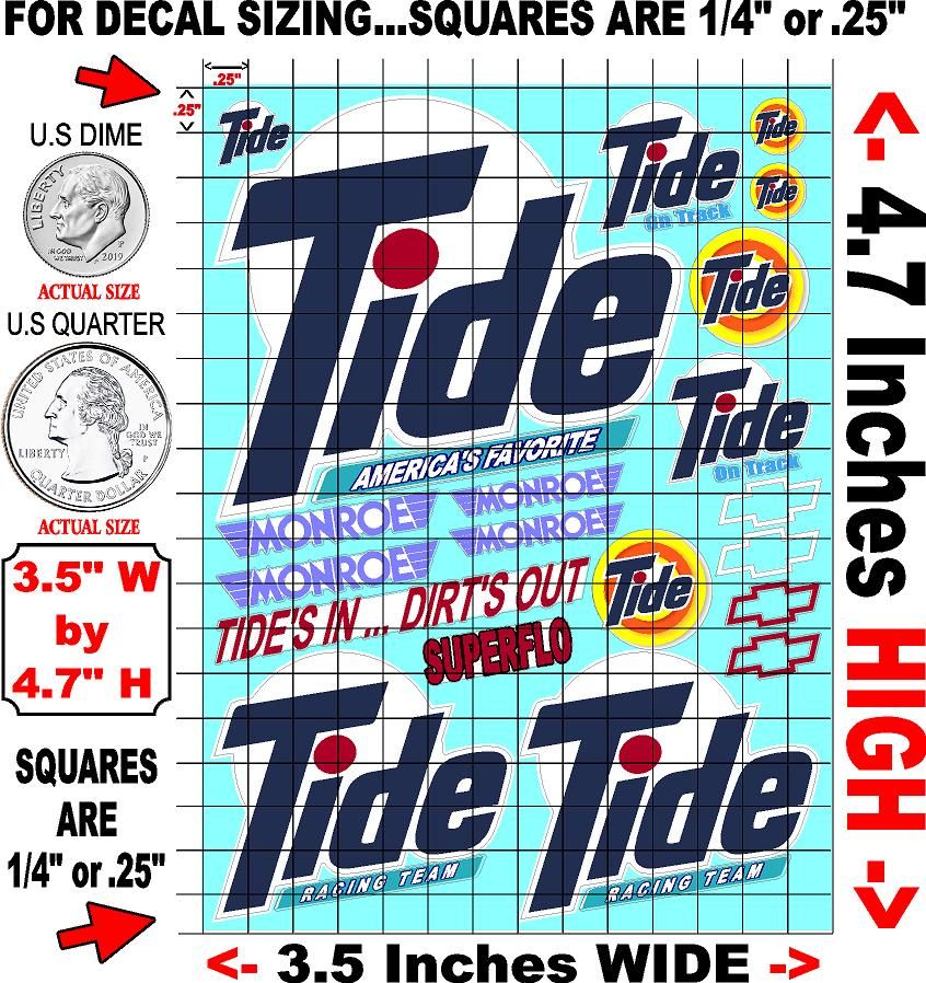 White Vinyl Gloss "Tide" Vinyl R/C Racing Sponsor Sticker Small-1/24-1/16th Scale Model Decal Sticker Radio Control Lexan Body-Graphics for R/c Cars, Boats, Trucks Scale Model–Die-Cut