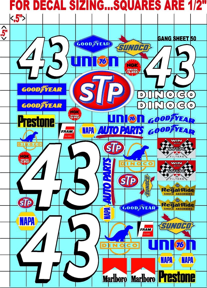 Racing Sponsor Sticker Gang Sheet 50-1/16-1/12-1/10th Scale White Vinyl R/C Model Decal Sticker Sheet Radio Control Lexan Body - Decorate Your R/c Cars, Boats, Trucks Other Scale Model Kit