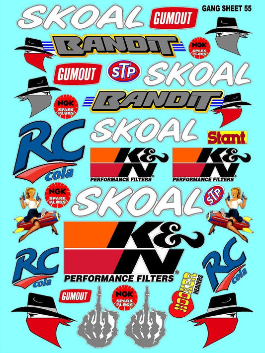 Clear Matte Finish Vinyl Skoal Bandit Sheet 55 R/C Stockcar Vinyl R/C Racing Sponsor Sticker Small-1/24-1/16th Scale Model Decal Sticker Radio Control Lexan Body-Graphics for R/c Cars, Boats, Trucks Scale Model–Die-Cut