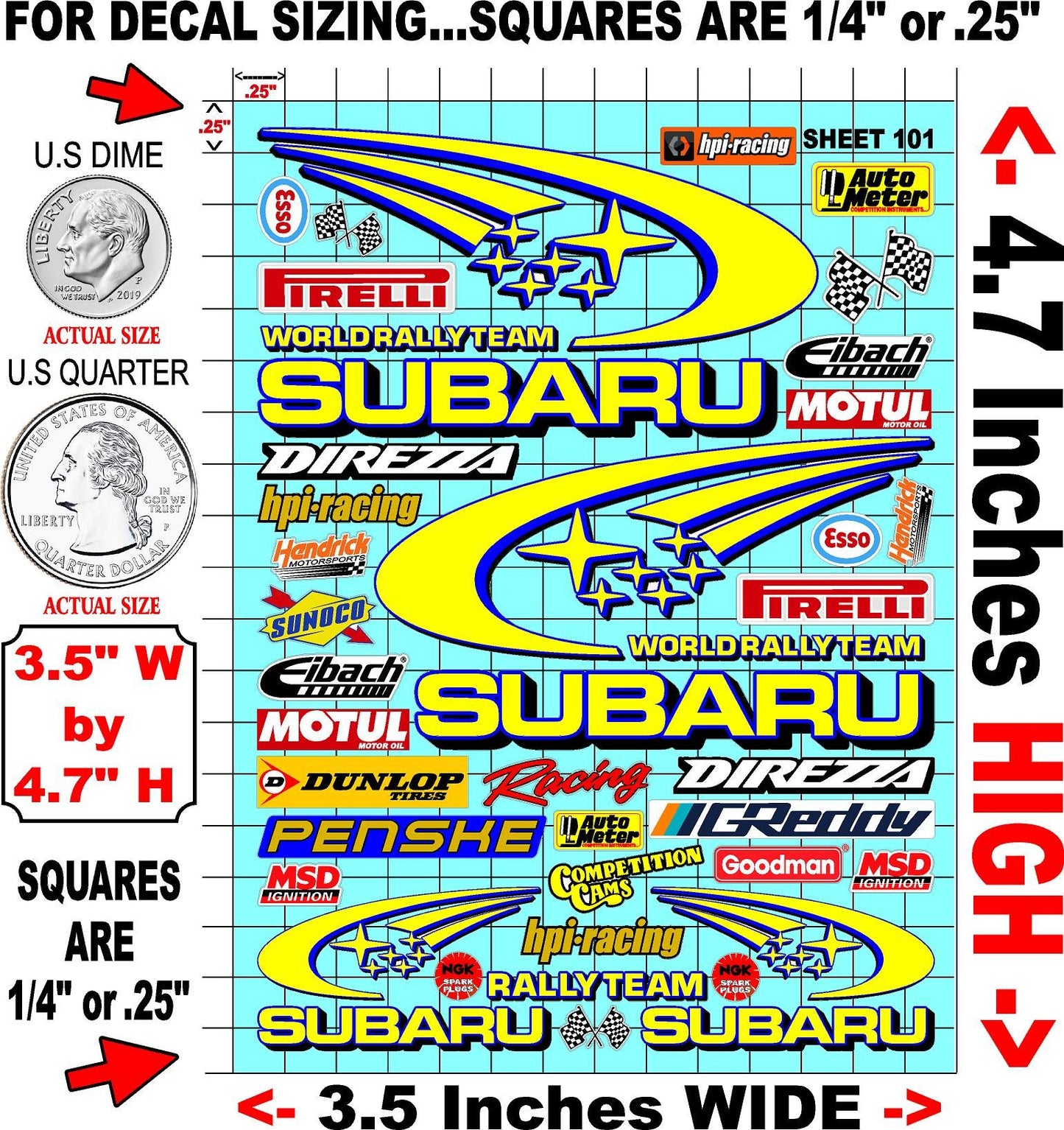 White Vinyl Gloss Subaru Sheet 101 Stockcar Vinyl R/C Racing Sponsor Sticker Small-1/24-1/16th Scale Model Decal Sticker Radio Control Lexan Body-Graphics for R/c Cars, Boats, Trucks Scale Model–Die-Cut