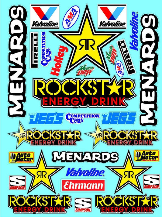 White Vinyl Gloss Rockstar Energy Sheet 52 Stockcar Vinyl R/C Racing Sponsor Sticker Small-1/24-1/16th Scale Model Decal Sticker Radio Control Lexan Body-Graphics for R/c Cars, Boats, Trucks Scale Model–Die-Cut