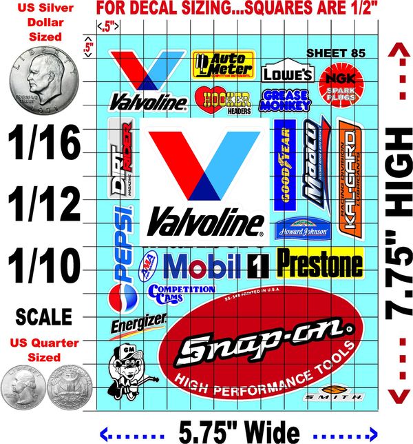 Racing Sponsor Sticker Gang Sheet 85-1/16-1/12-1/10th Scale White Vinyl R/C Model Decal Sticker Sheet Radio Control Lexan Body - Decorate Your R/c Cars, Boats, Trucks Other Scale Model Kit