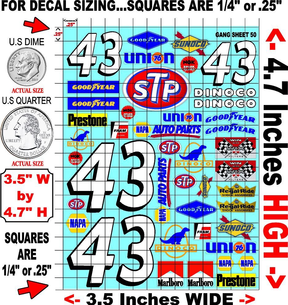 Clear Matte Finish Vinyl Petty Sheet 50 R/C Stockcar Vinyl R/C Racing Sponsor Sticker Small-1/24-1/16th Scale Model Decal Sticker Radio Control Lexan Body-Graphics for R/c Cars, Boats, Trucks Scale Model–Die-Cut