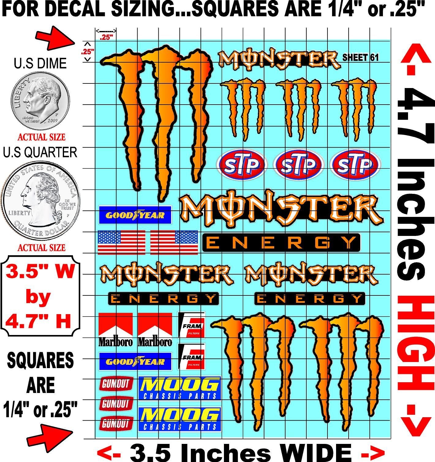 Clear Matte Finish Vinyl Monster Orange Sheet 61 R/C Stockcar Vinyl R/C Racing Sponsor Sticker Small-1/24-1/16th Scale Model Decal Sticker Radio Control Lexan Body-Graphics for R/c Cars, Boats, Trucks Scale Model–Die-Cut