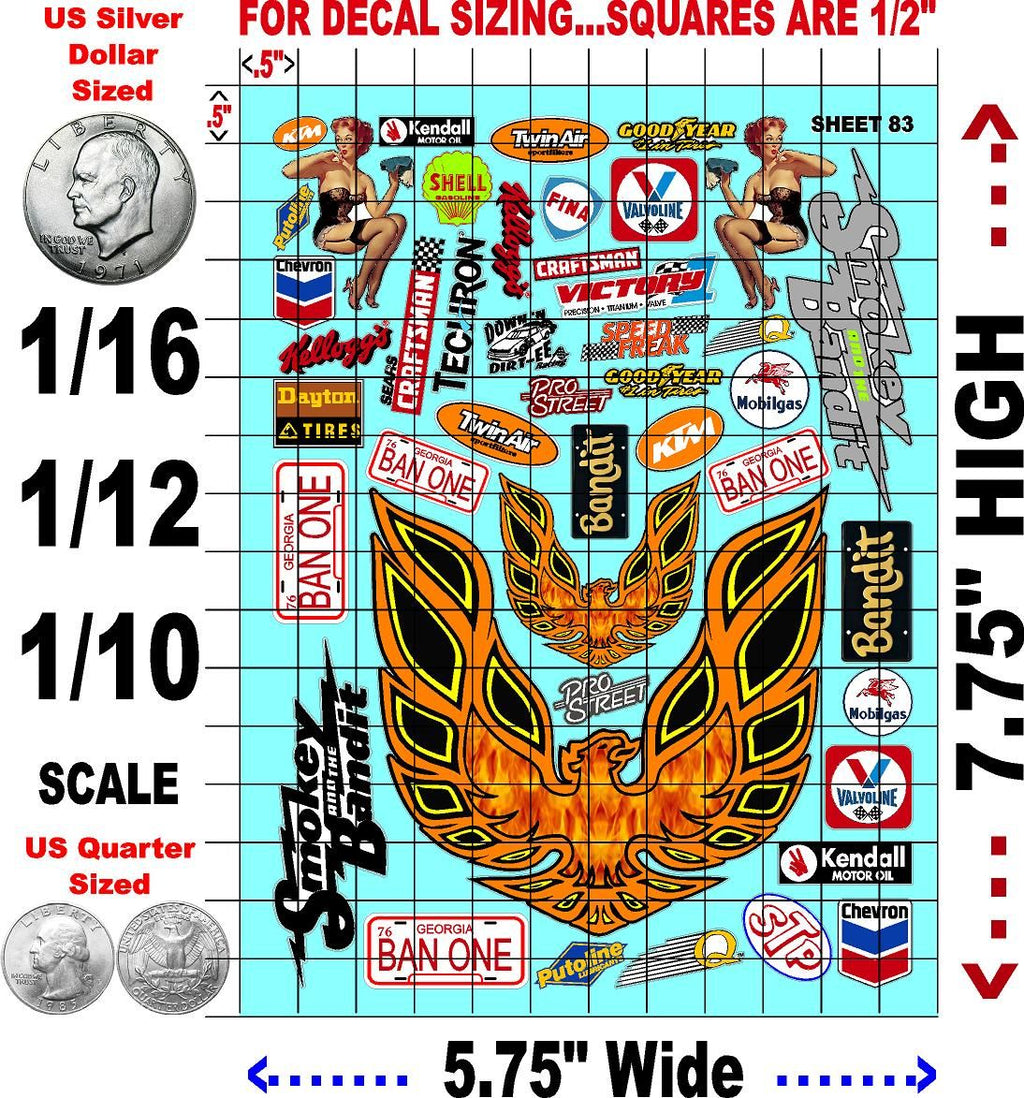 Racing Sponsor Sticker Gang Sheet 83-1/16-1/12-1/10th Scale White Vinyl R/C Model Decal Sticker Sheet Radio Control Lexan Body - Decorate Your R/c Cars, Boats, Trucks Other Scale Model Kit