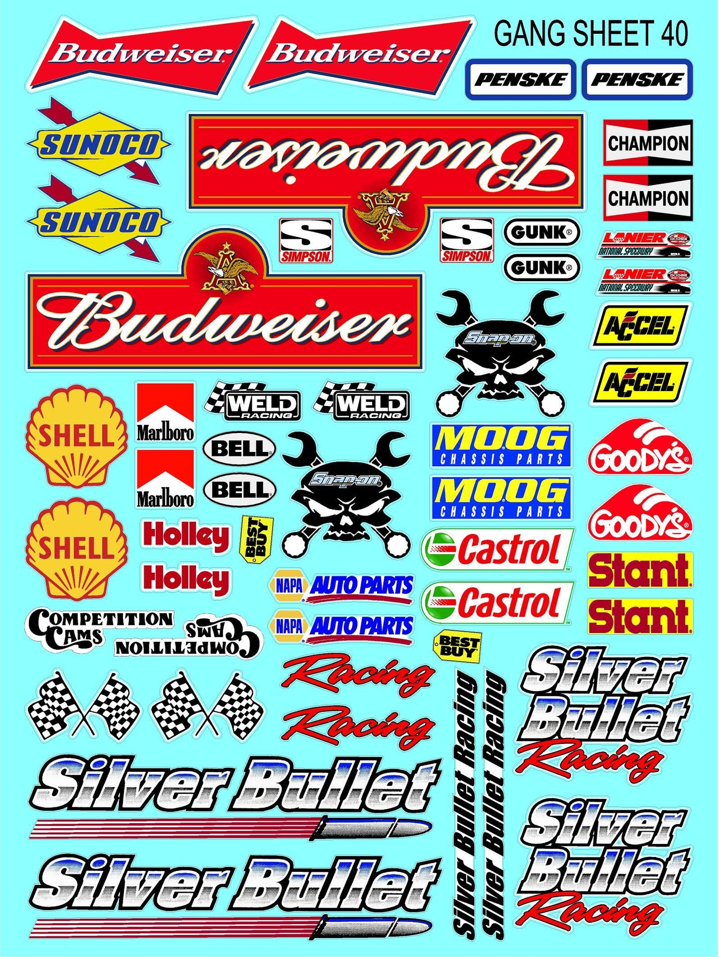 Racing Sponsor Sticker Gang Sheet 40-1/16-1/12-1/10th Scale White Vinyl R/C Model Decal Sticker Sheet Radio Control Lexan Body - Decorate Your R/c Cars, Boats, Trucks Other Scale Model Kit