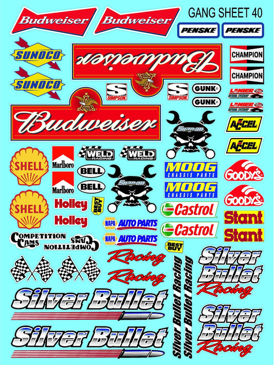 Racing Sponsor Sticker Gang Sheet 40-1/16-1/12-1/10th Scale White Vinyl R/C Model Decal Sticker Sheet Radio Control Lexan Body - Decorate Your R/c Cars, Boats, Trucks Other Scale Model Kit