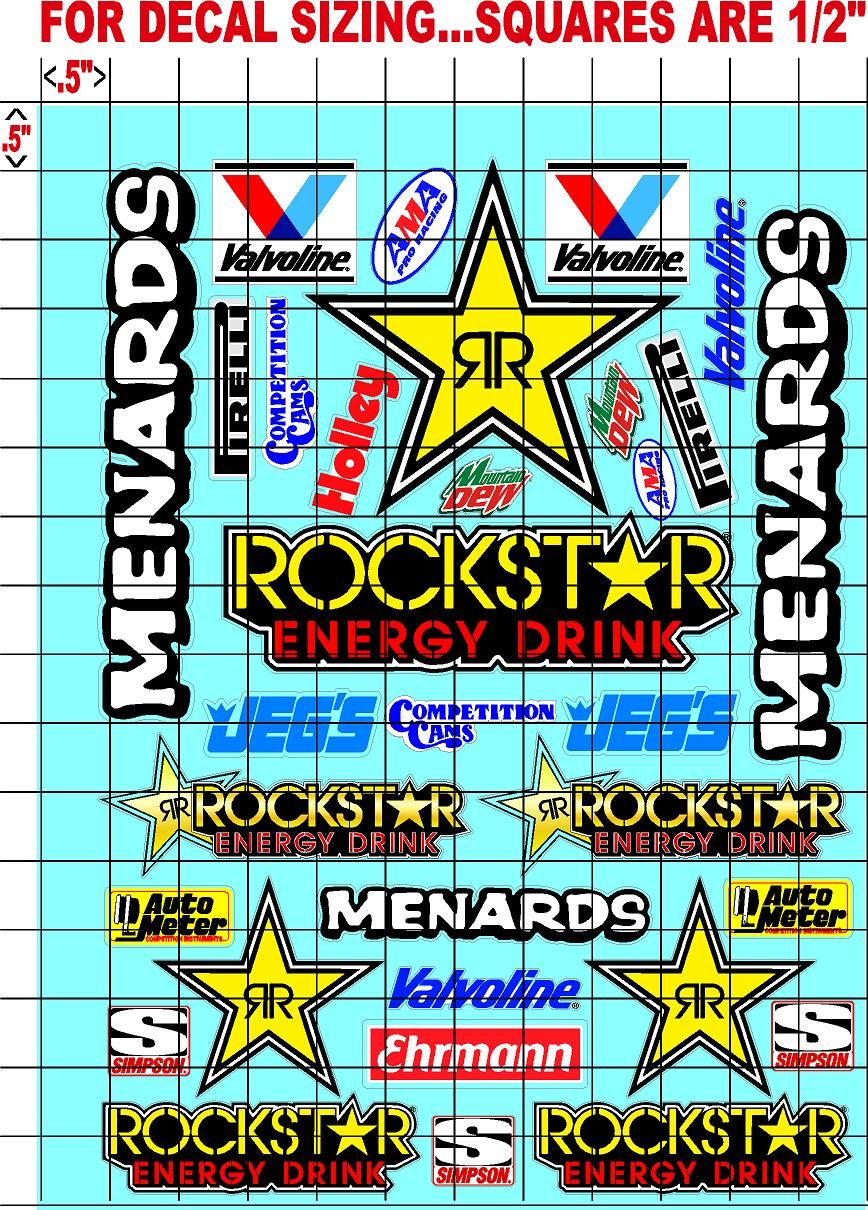 Racing Sponsor Sticker Gang Sheet 52-1/16-1/12-1/10th Scale White Vinyl R/C Model Decal Sticker Sheet Radio Control Lexan Body - Decorate Your R/c Cars, Boats, Trucks Other Scale Model Kit