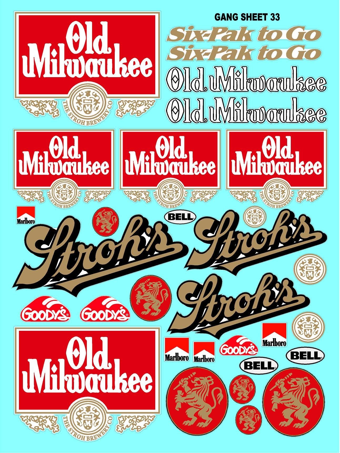 Clear Matte Finish Vinyl Old Milwaukee Sheet 33 R/C Stockcar Vinyl R/C Racing Sponsor Sticker Small-1/24-1/16th Scale Model Decal Sticker Radio Control Lexan Body-Graphics for R/c Cars, Boats, Trucks Scale Model–Die-Cut