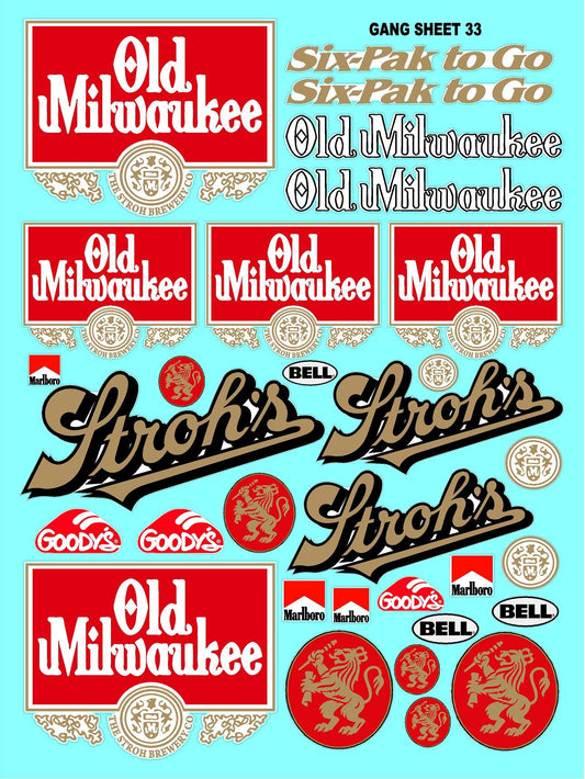 Clear Matte Finish Vinyl Old Milwaukee Sheet 33 R/C Stockcar Vinyl R/C Racing Sponsor Sticker Small-1/24-1/16th Scale Model Decal Sticker Radio Control Lexan Body-Graphics for R/c Cars, Boats, Trucks Scale Model–Die-Cut
