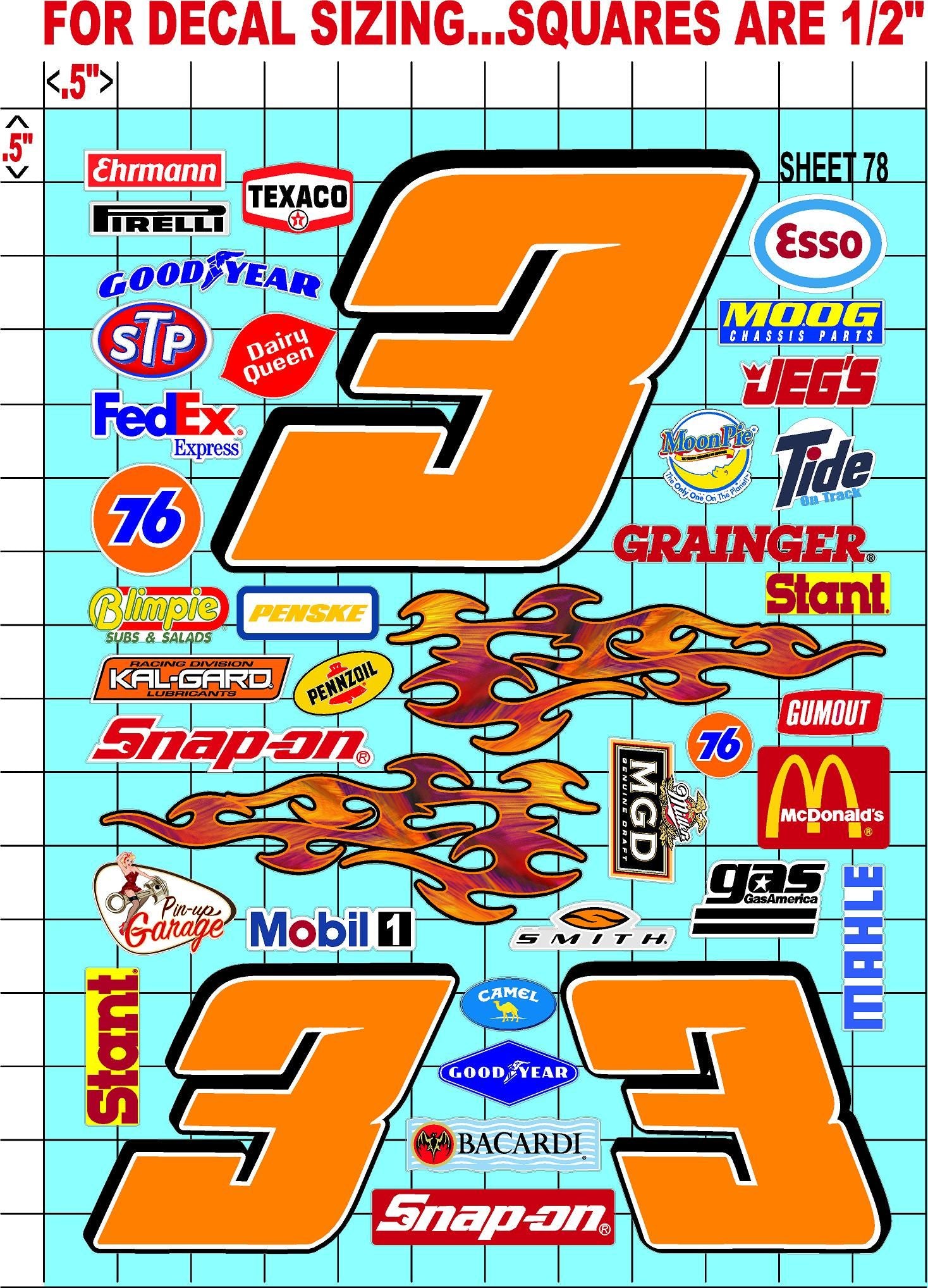 Racing Sponsor Sticker Gang Sheet 78-1/16-1/12-1/10th Scale White Vinyl R/C Model Decal Sticker Sheet Radio Control Lexan Body - Decorate Your R/c Cars, Boats, Trucks Other Scale Model Kit