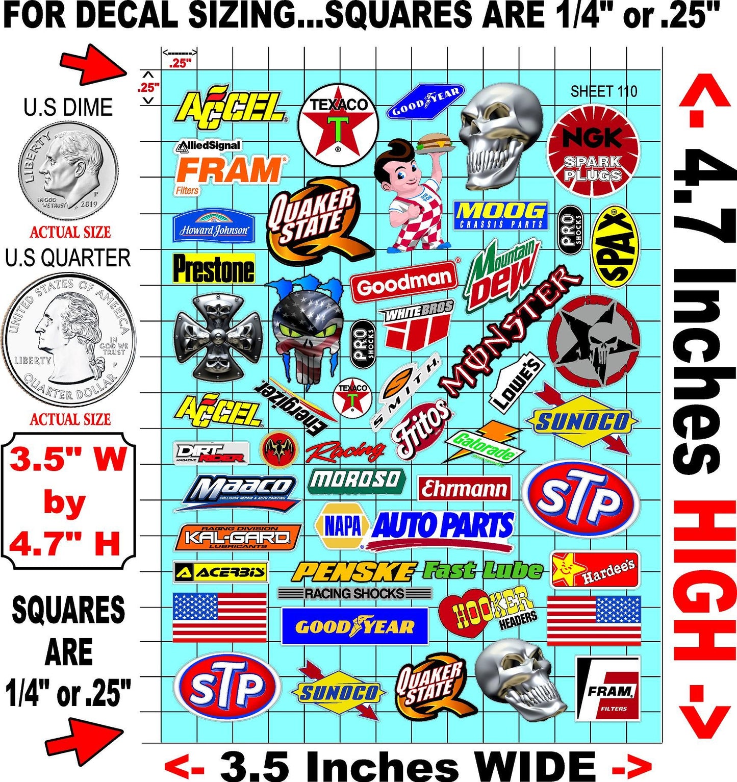 Clear Matte Finish Vinyl Sheet 110 R/C Stockcar Vinyl R/C Racing Sponsor Sticker Small-1/24-1/16th Scale Model Decal Sticker Radio Control Lexan Body-Graphics for R/c Cars, Boats, Trucks Scale Model–Die-Cut