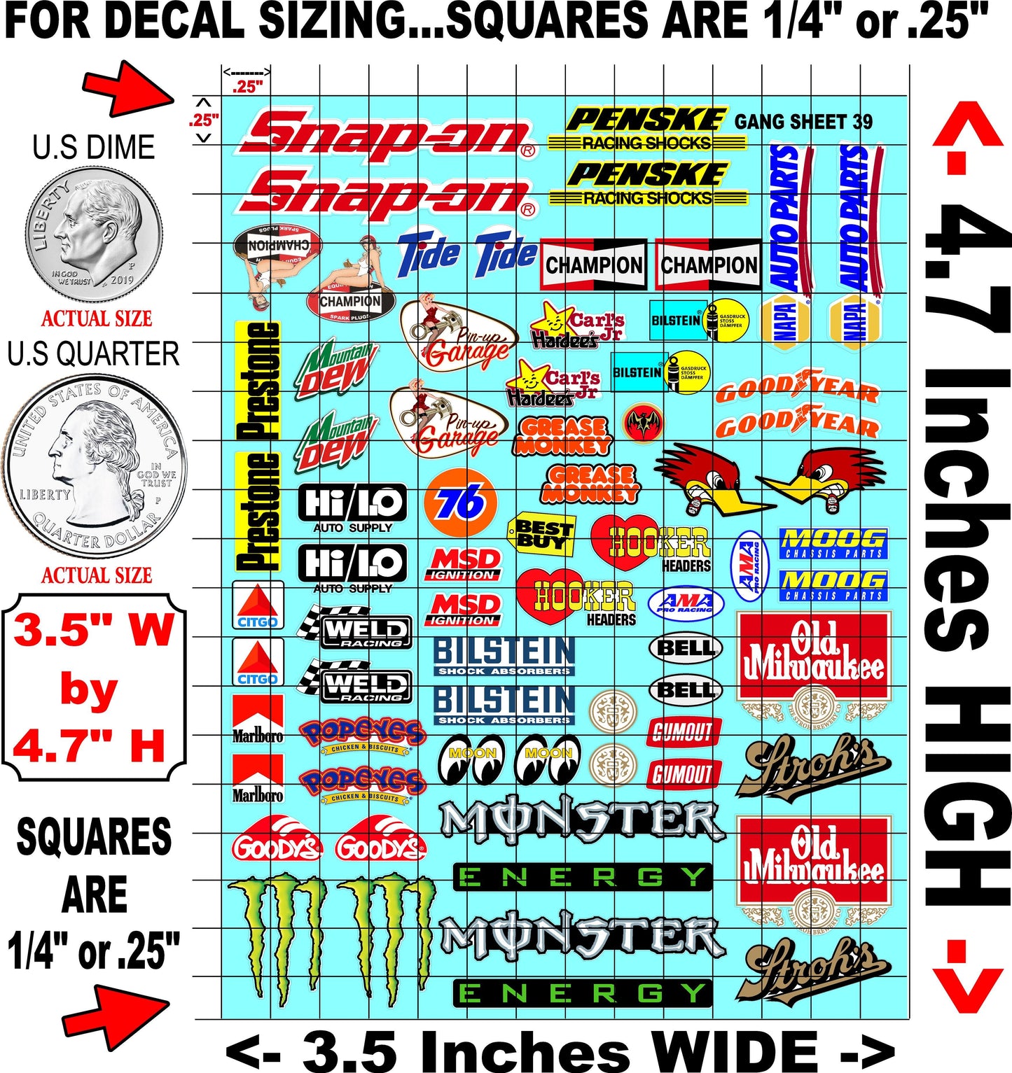 Clear Matte Finish Vinyl Sheet 39 R/C Stockcar Vinyl R/C Racing Sponsor Sticker Small-1/24-1/16th Scale Model Decal Sticker Radio Control Lexan Body-Graphics for R/c Cars, Boats, Trucks Scale Model–Die-Cut