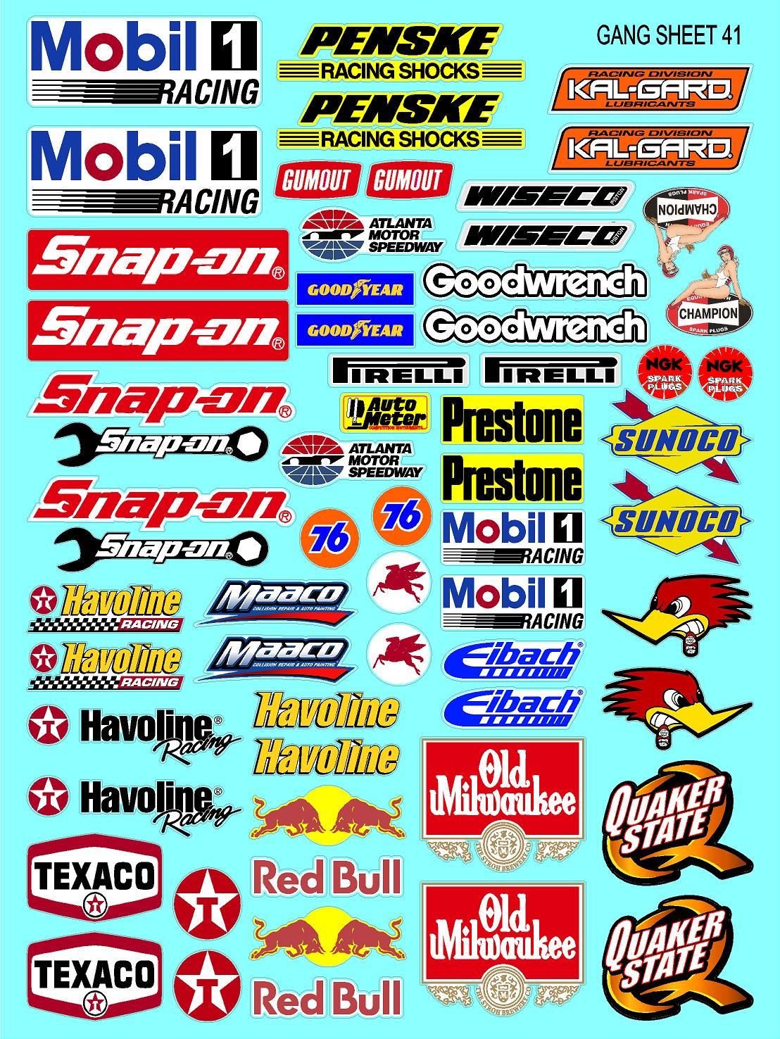 White Vinyl Gloss Sheet 41 Stockcar Vinyl R/C Racing Sponsor Sticker Small-1/24-1/16th Scale Model Decal Sticker Radio Control Lexan Body-Graphics for R/c Cars, Boats, Trucks Scale Model–Die-Cut