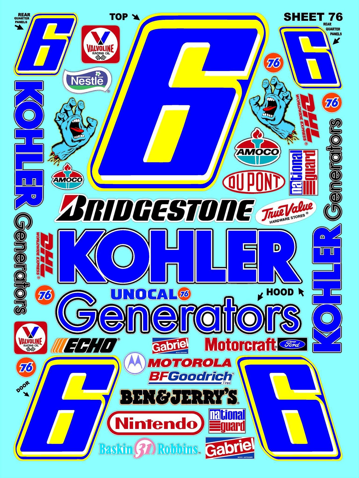 Racing Sponsor Sticker Gang Sheet 76-1/16-1/12-1/10th Scale White Vinyl R/C Model Decal Sticker Sheet Radio Control Lexan Body - Decorate Your R/c Cars, Boats, Trucks Other Scale Model Kit