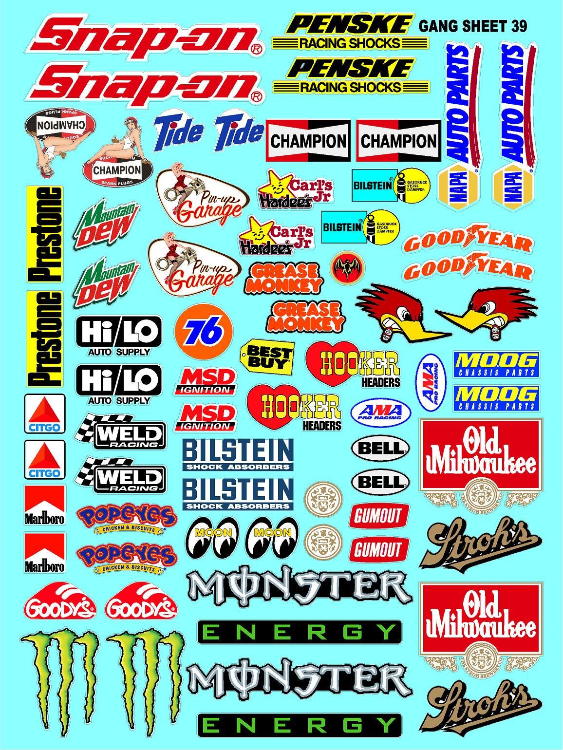 White Vinyl Gloss Sheet 39 Stockcar Vinyl R/C Racing Sponsor Sticker Small-1/24-1/16th Scale Model Decal Sticker Radio Control Lexan Body-Graphics for R/c Cars, Boats, Trucks Scale Model–Die-Cut