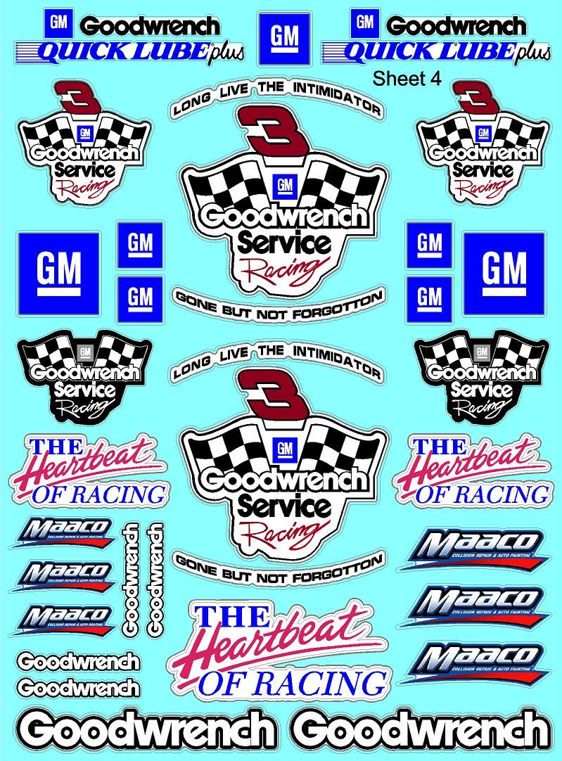 White Vinyl Gloss Goodwrench Chevy Sheet 4 Vinyl R/C Racing Sponsor Sticker Small-1/24-1/16th Scale Model Decal Sticker Radio Control Lexan Body-Graphics for R/c Cars, Boats, Trucks Scale Model–Die-Cut