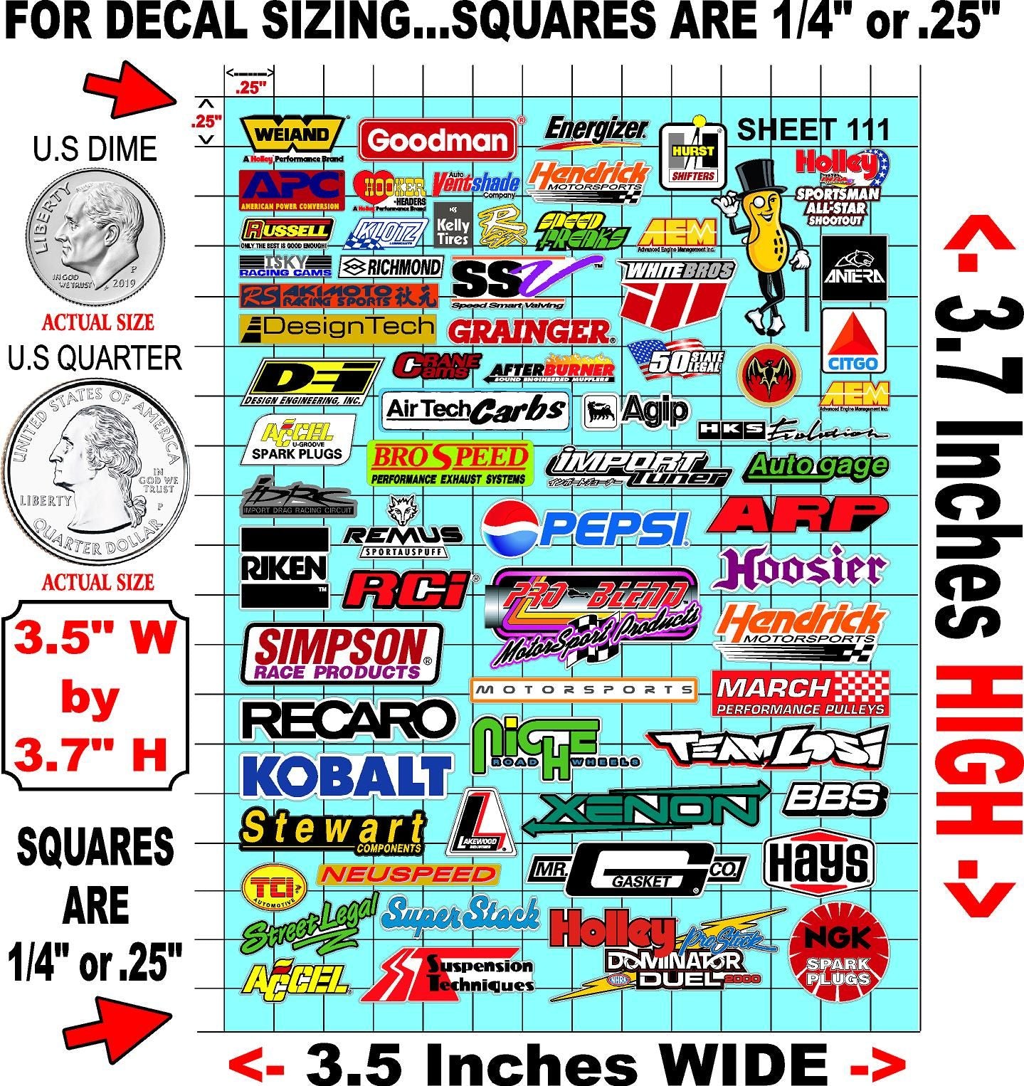 White Vinyl Gloss Sheet 111 Stockcar Vinyl R/C Racing Sponsor Sticker Small-1/24-1/16th Scale Model Decal Sticker Radio Control Lexan Body-Graphics for R/c Cars, Boats, Trucks Scale Model–Die-Cut