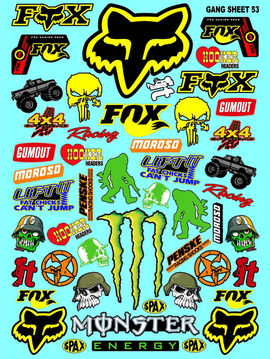 White Vinyl Gloss Fox Racing Sheet 53 Stockcar Vinyl R/C Racing Sponsor Sticker Small-1/24-1/16th Scale Model Decal Sticker Radio Control Lexan Body-Graphics for R/c Cars, Boats, Trucks Scale Model–Die-Cut