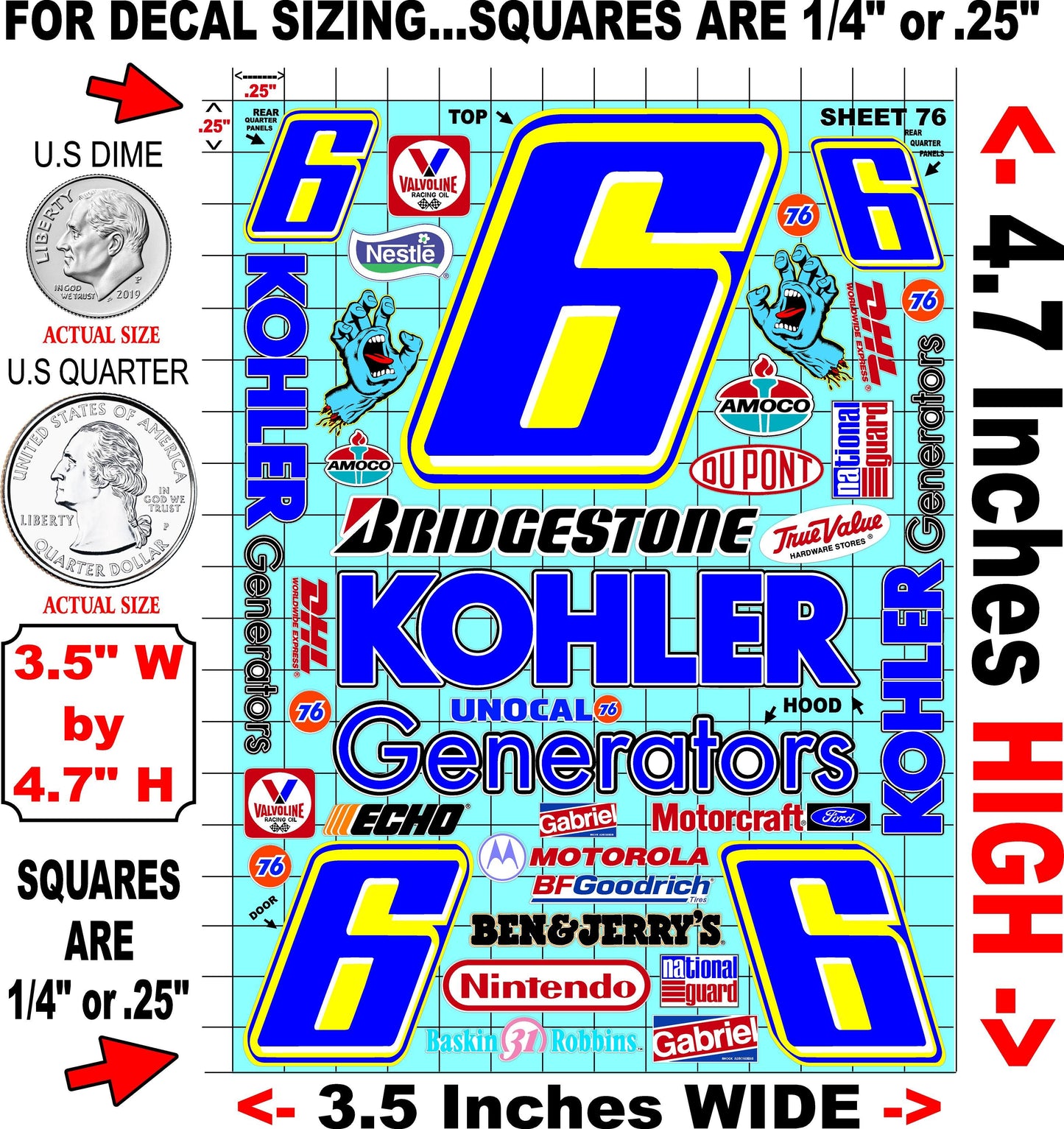 White Vinyl Gloss Keselowski Sheet 76 Stockcar Vinyl R/C Racing Sponsor Sticker Small-1/24-1/16th Scale Model Decal Sticker Radio Control Lexan Body-Graphics for R/c Cars, Boats, Trucks Scale Model–Die-Cut