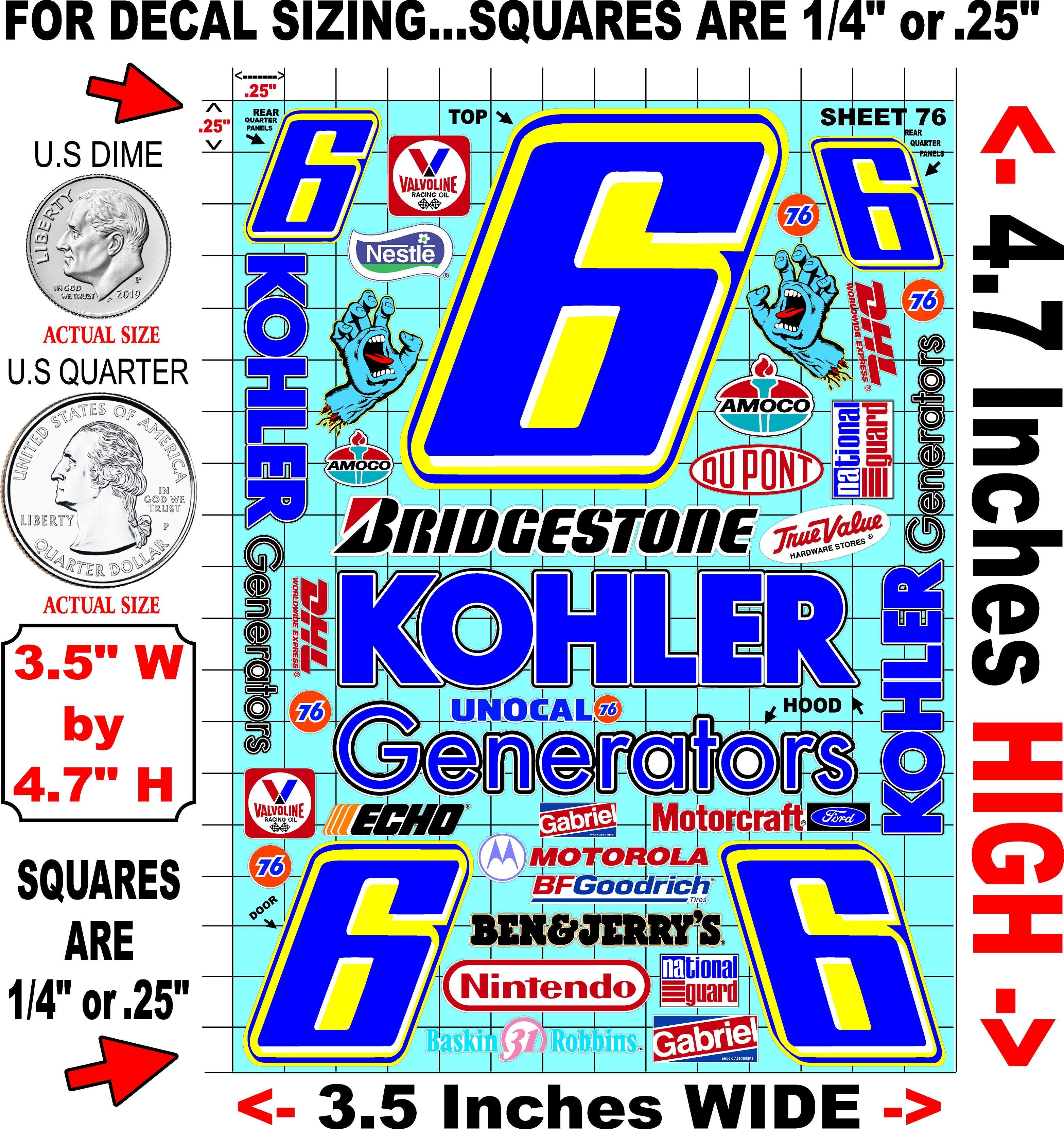 White Vinyl Gloss Keselowski Sheet 76 Stockcar Vinyl R/C Racing Sponsor Sticker Small-1/24-1/16th Scale Model Decal Sticker Radio Control Lexan Body-Graphics for R/c Cars, Boats, Trucks Scale Model–Die-Cut