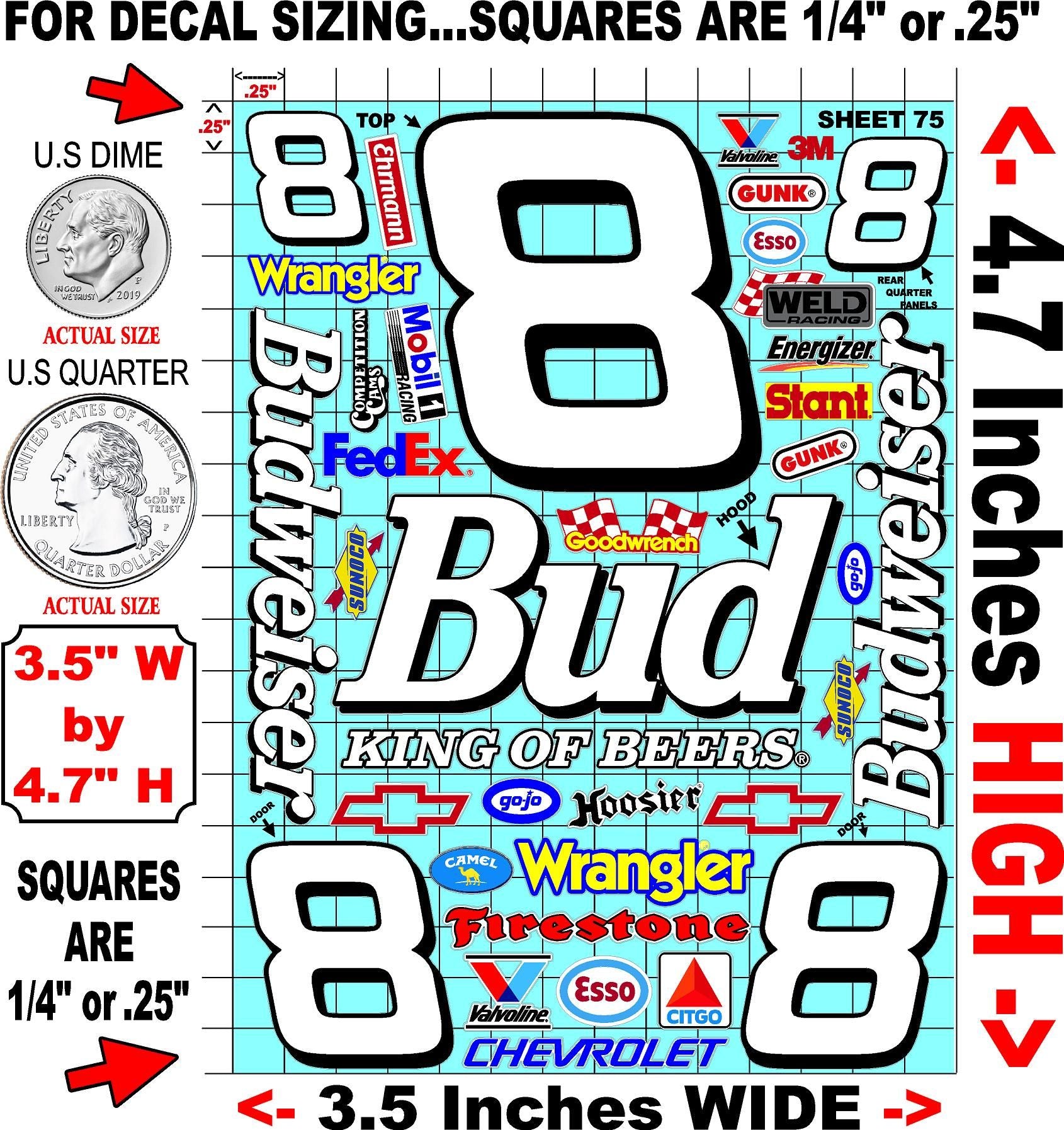 White Vinyl Gloss Earnhardt Sheet 75 Stockcar Vinyl R/C Racing Sponsor Sticker Small-1/24-1/16th Scale Model Decal Sticker Radio Control Lexan Body-Graphics for R/c Cars, Boats, Trucks Scale Model–Die-Cut