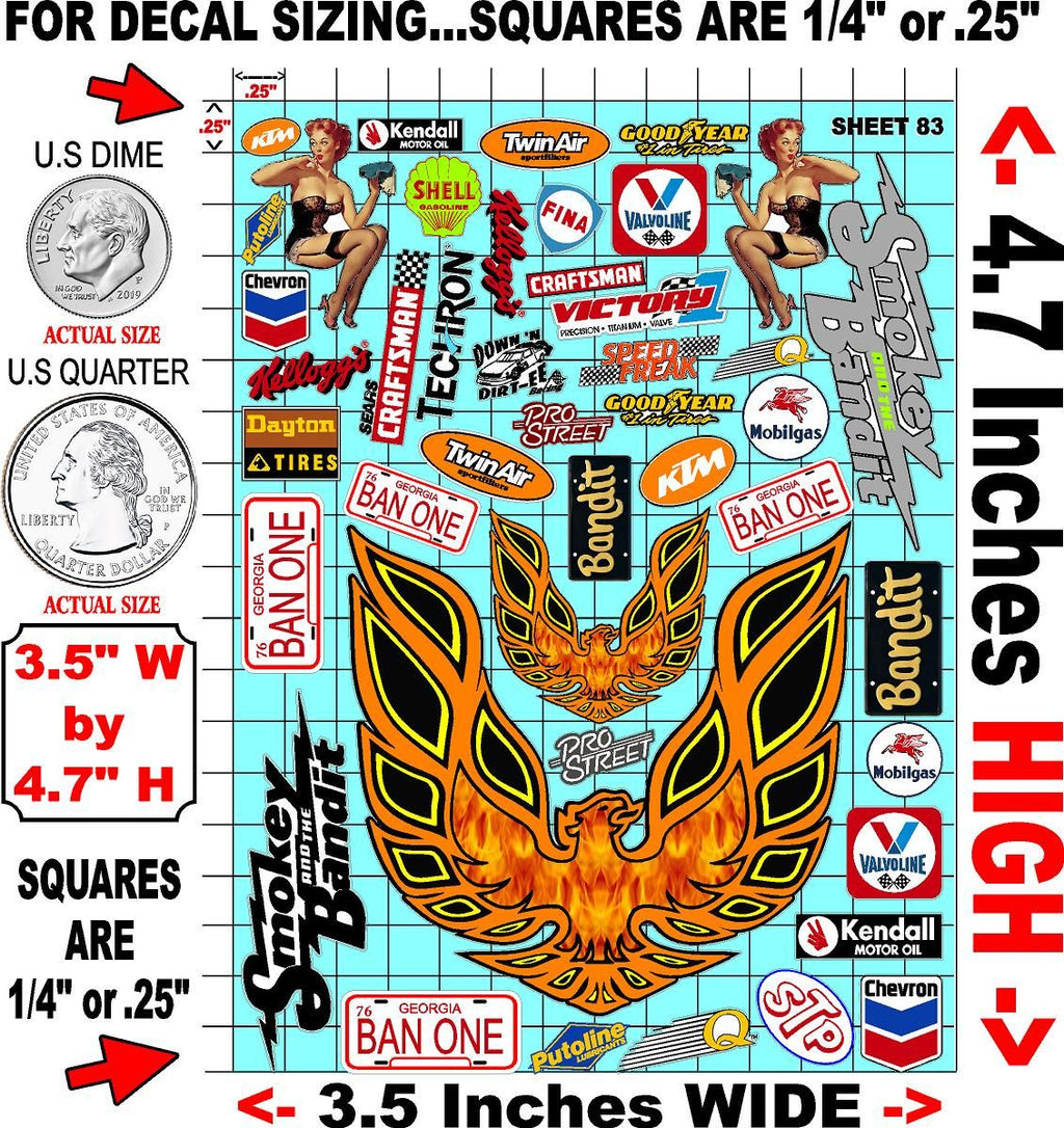 Clear Matte Finish Vinyl Sheet 83 R/C Stockcar Vinyl R/C Racing Sponsor Sticker Small-1/24-1/16th Scale Model Decal Sticker Radio Control Lexan Body-Graphics for R/c Cars, Boats, Trucks Scale Model–Die-Cut