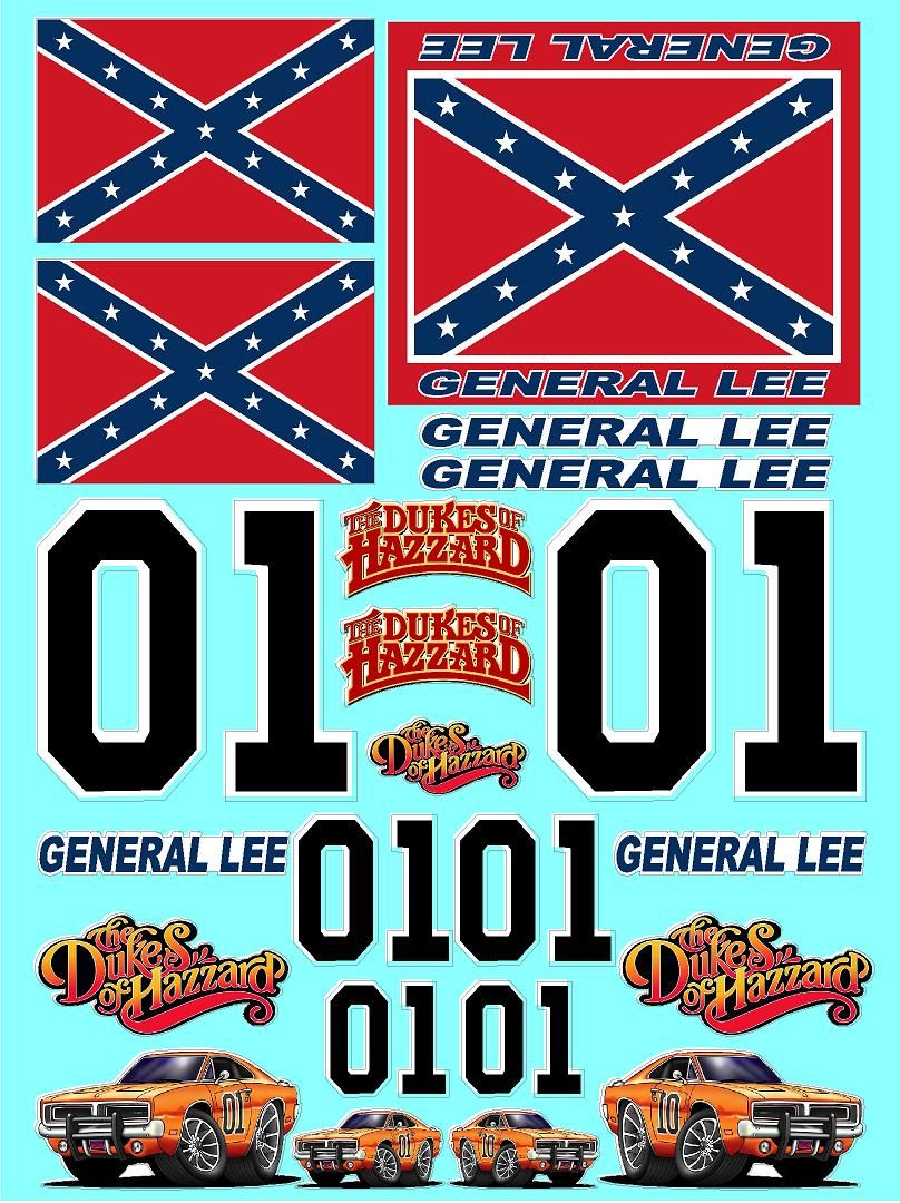 Clear Matte Vinyl Dukes of Hazzard- 1/16-1/12-1/10th Scale R/C Model Decal Sticker Sheet Radio Control Lexan Body