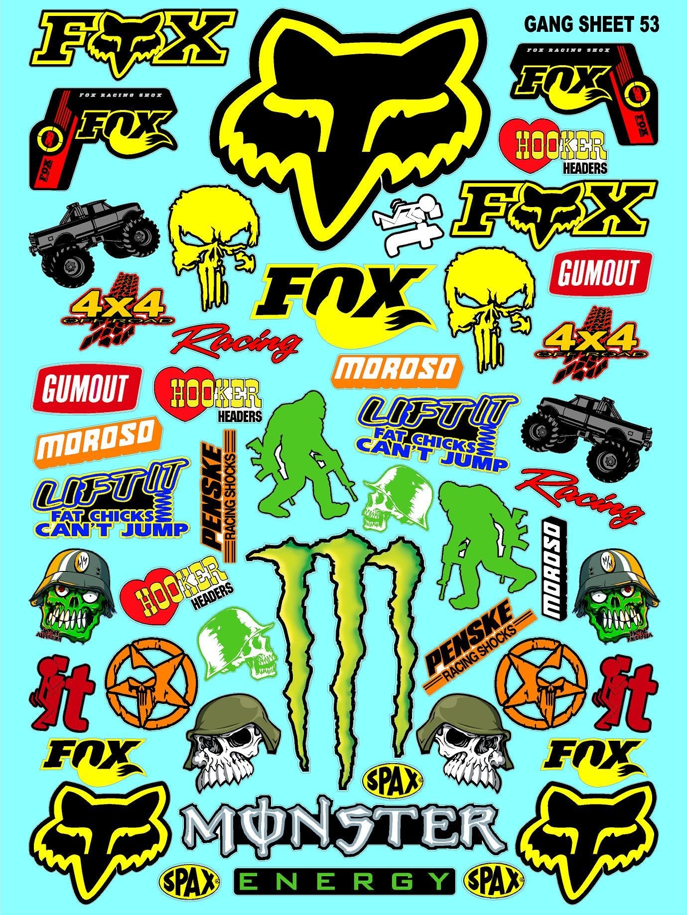 Clear Matte Finish Vinyl Fox Racing Sheet 53 R/C Stockcar Vinyl R/C Racing Sponsor Sticker Small-1/24-1/16th Scale Model Decal Sticker Radio Control Lexan Body-Graphics for R/c Cars, Boats, Trucks Scale Model–Die-Cut
