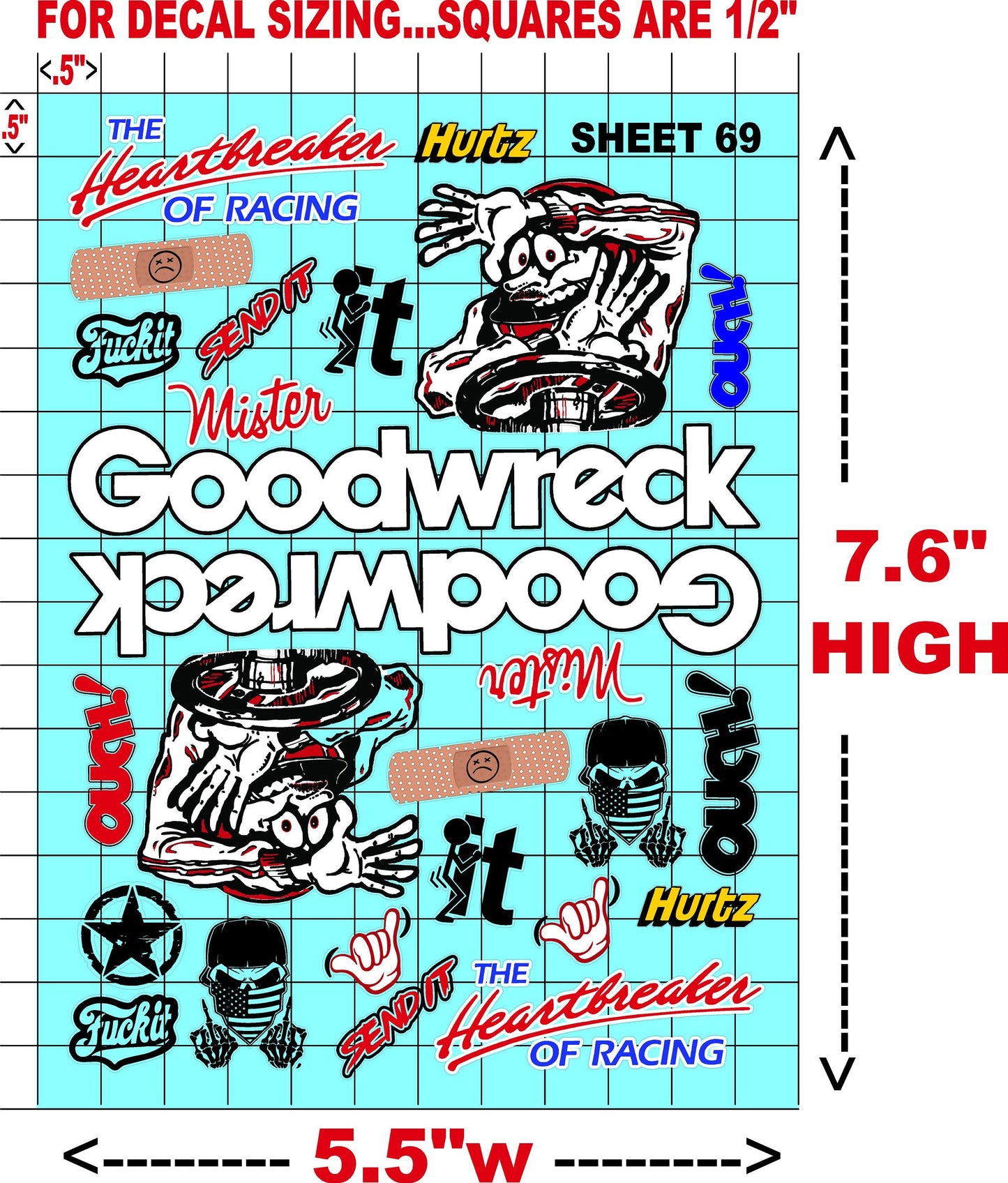 Racing Sponsor Sticker Gang Sheet 69-1/16-1/12-1/10th Scale White Vinyl R/C Model Decal Sticker Sheet Radio Control Lexan Body - Decorate Your R/c Cars, Boats, Trucks Other Scale Model Kit