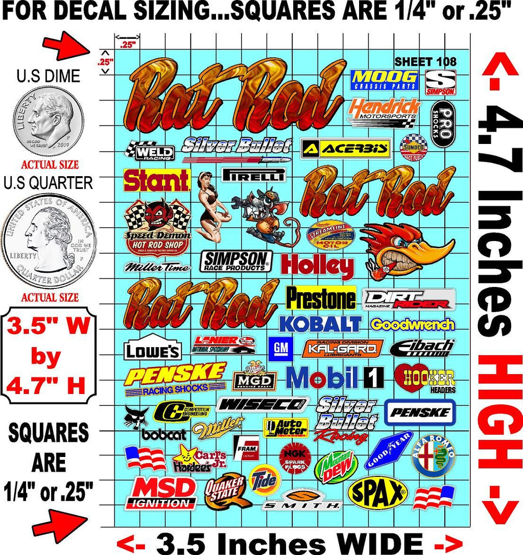 White Vinyl Gloss Sheet 108 Stockcar Vinyl R/C Racing Sponsor Sticker Small-1/24-1/16th Scale Model Decal Sticker Radio Control Lexan Body-Graphics for R/c Cars, Boats, Trucks Scale Model–Die-Cut