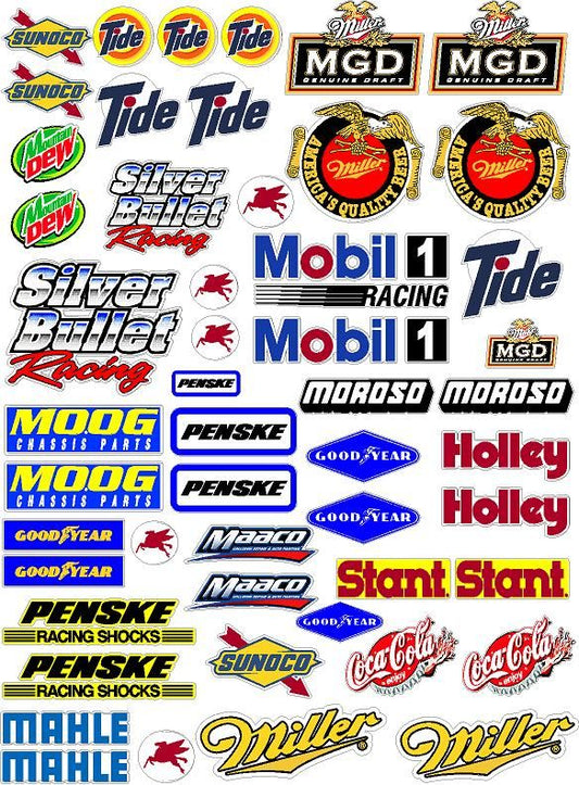 Racing Sponsor Sticker Gang Sheet 3-1/16-1/12-1/10th Scale White Vinyl R/C Model Decal Sticker Sheet Radio Control Lexan Body - Decorate Your R/c Cars, Boats, Trucks Other Scale Model Kit