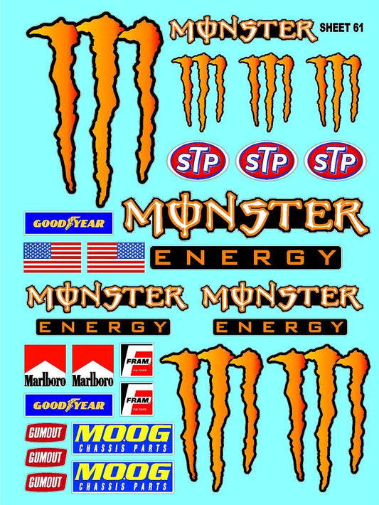 Clear Matte Finish Vinyl Monster Orange Sheet 61 R/C Stockcar Vinyl R/C Racing Sponsor Sticker Small-1/24-1/16th Scale Model Decal Sticker Radio Control Lexan Body-Graphics for R/c Cars, Boats, Trucks Scale Model–Die-Cut