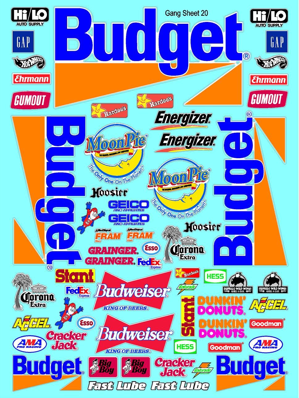 Clear Matte Finish Vinyl Budget Rental Sheet 20 R/C Stockcar Vinyl R/C Racing Sponsor Sticker Small-1/24-1/16th Scale Model Decal Sticker Radio Control Lexan Body-Graphics for R/c Cars, Boats, Trucks Scale Model–Die-Cut