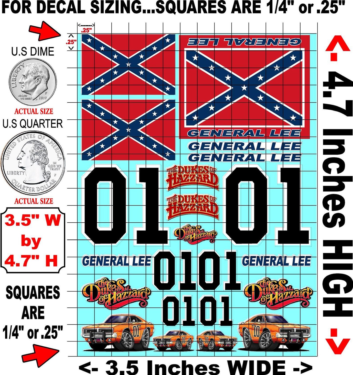 Clear Matte Vinyl Dukes of Hazard R/C Racing Sponsor Sticker Gang Sheet -1/24 � 1/16th Scale Model Decal Sticker Sheet Radio Control Lexan Body � Die-Cut to Shape - Peel & Stick � Water Slide
