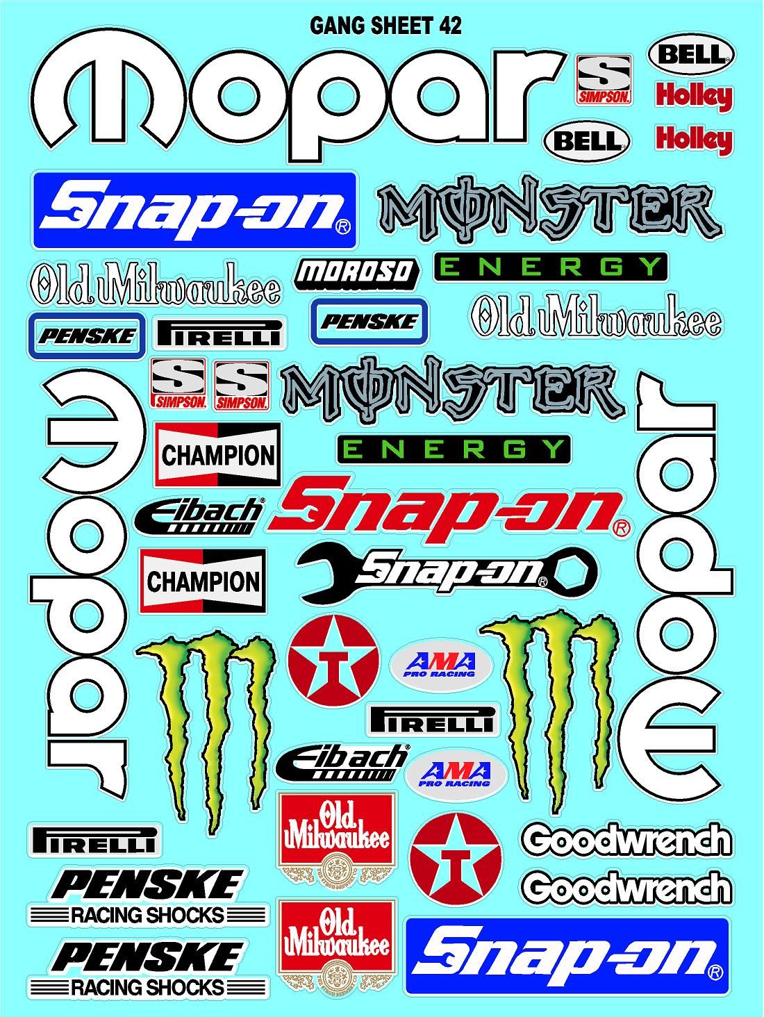 Racing Sponsor Sticker Gang Sheet 42-1/16-1/12-1/10th Scale White Vinyl R/C Model Decal Sticker Sheet Radio Control Lexan Body - Decorate Your R/c Cars, Boats, Trucks Other Scale Model Kit