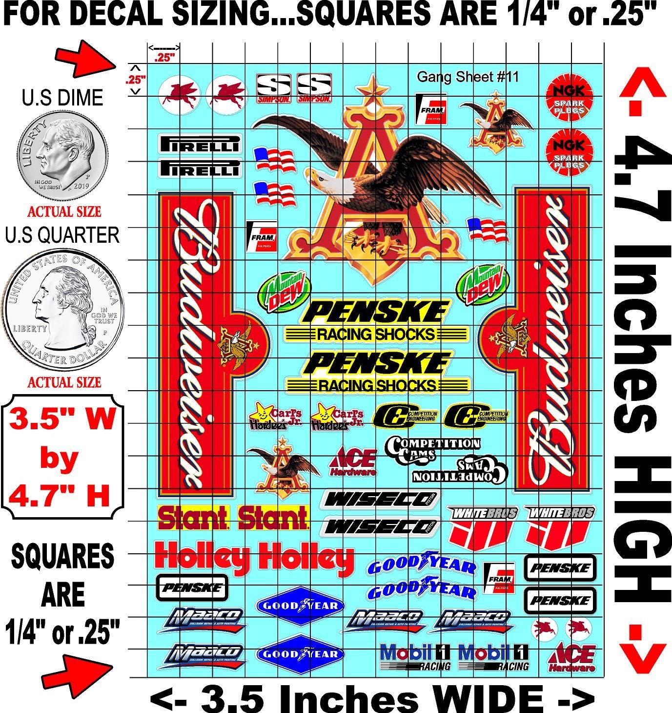 White Vinyl Gloss Budweiser Sheet 11 Vinyl R/C Racing Sponsor Sticker Small-1/24-1/16th Scale Model Decal Sticker Radio Control Lexan Body-Graphics for R/c Cars, Boats, Trucks Scale Model–Die-Cut