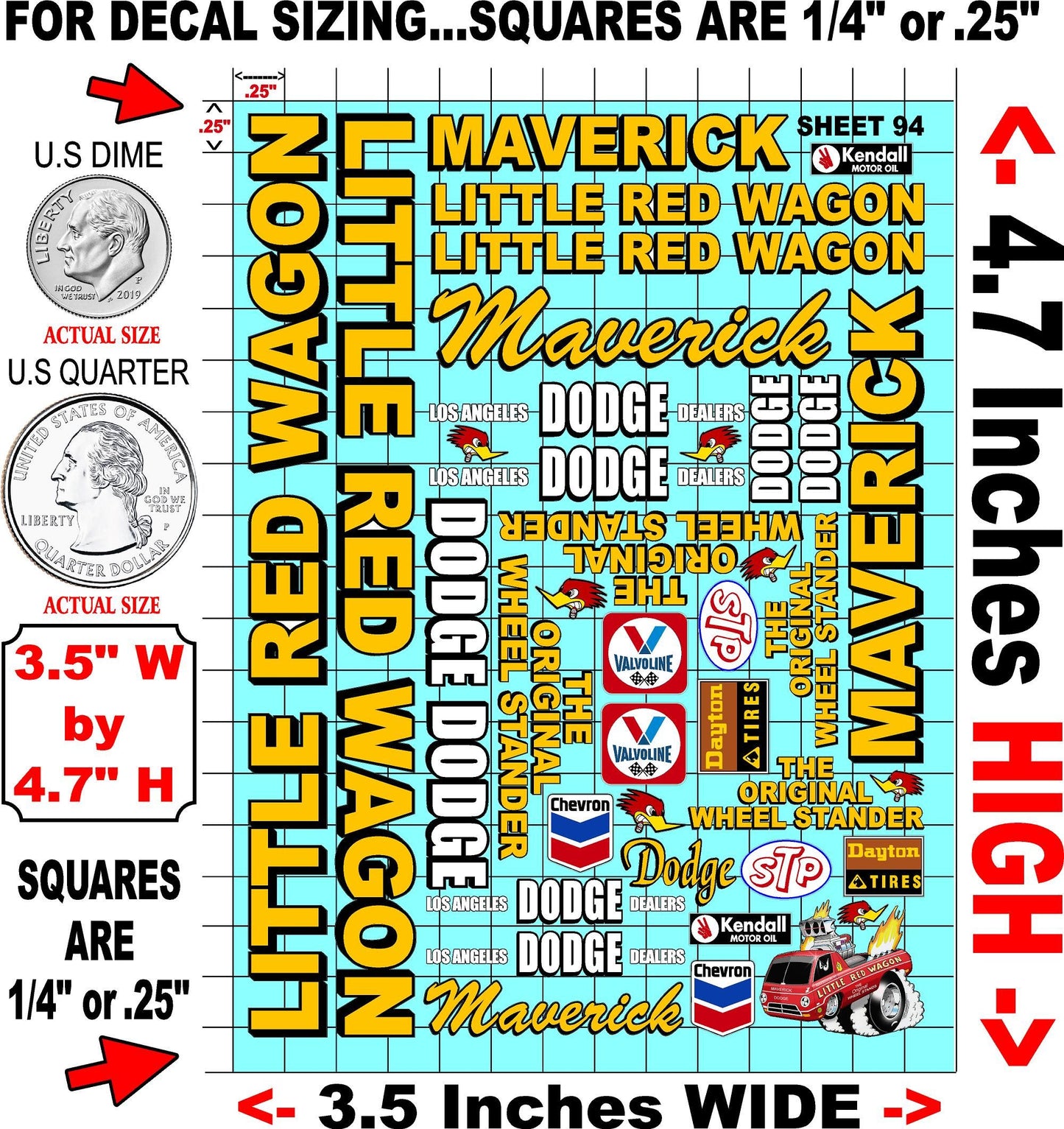 Clear Matte Finish Vinyl Red Wagon Sheet 94 R/C Stockcar Vinyl R/C Racing Sponsor Sticker Small-1/24-1/16th Scale Model Decal Sticker Radio Control Lexan Body-Graphics for R/c Cars, Boats, Trucks Scale Model–Die-Cut