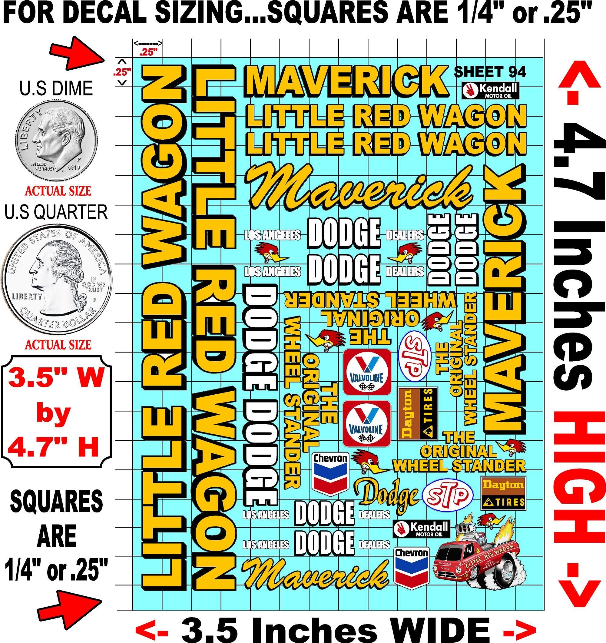 Clear Matte Finish Vinyl Red Wagon Sheet 94 R/C Stockcar Vinyl R/C Racing Sponsor Sticker Small-1/24-1/16th Scale Model Decal Sticker Radio Control Lexan Body-Graphics for R/c Cars, Boats, Trucks Scale Model–Die-Cut