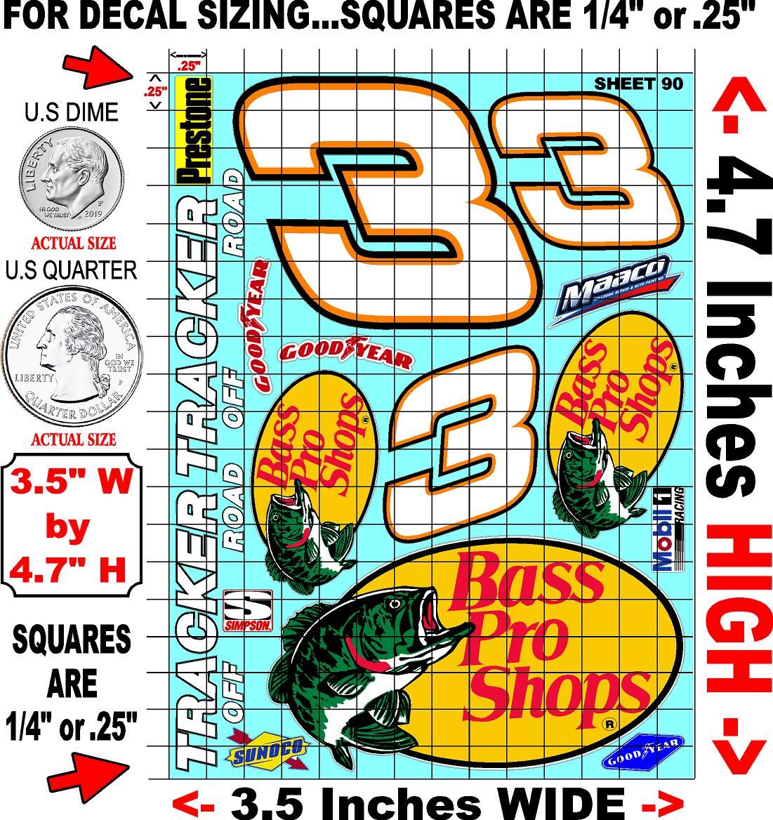 White Vinyl Gloss Bass Pro Shop Sheet 90 Stockcar Vinyl R/C Racing Sponsor Sticker Small-1/24-1/16th Scale Model Decal Sticker Radio Control Lexan Body-Graphics for R/c Cars, Boats, Trucks Scale Model–Die-Cut