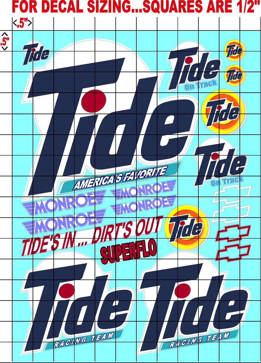Clear Matte Vinyl Tide- 1/16-1/12-1/10th Scale R/C Model Decal Sticker Sheet Radio Control Lexan Body
