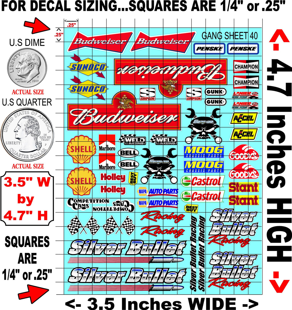 Clear Matte Finish Vinyl Sheet 40 R/C Stockcar Vinyl R/C Racing Sponsor Sticker Small-1/24-1/16th Scale Model Decal Sticker Radio Control Lexan Body-Graphics for R/c Cars, Boats, Trucks Scale Model–Die-Cut