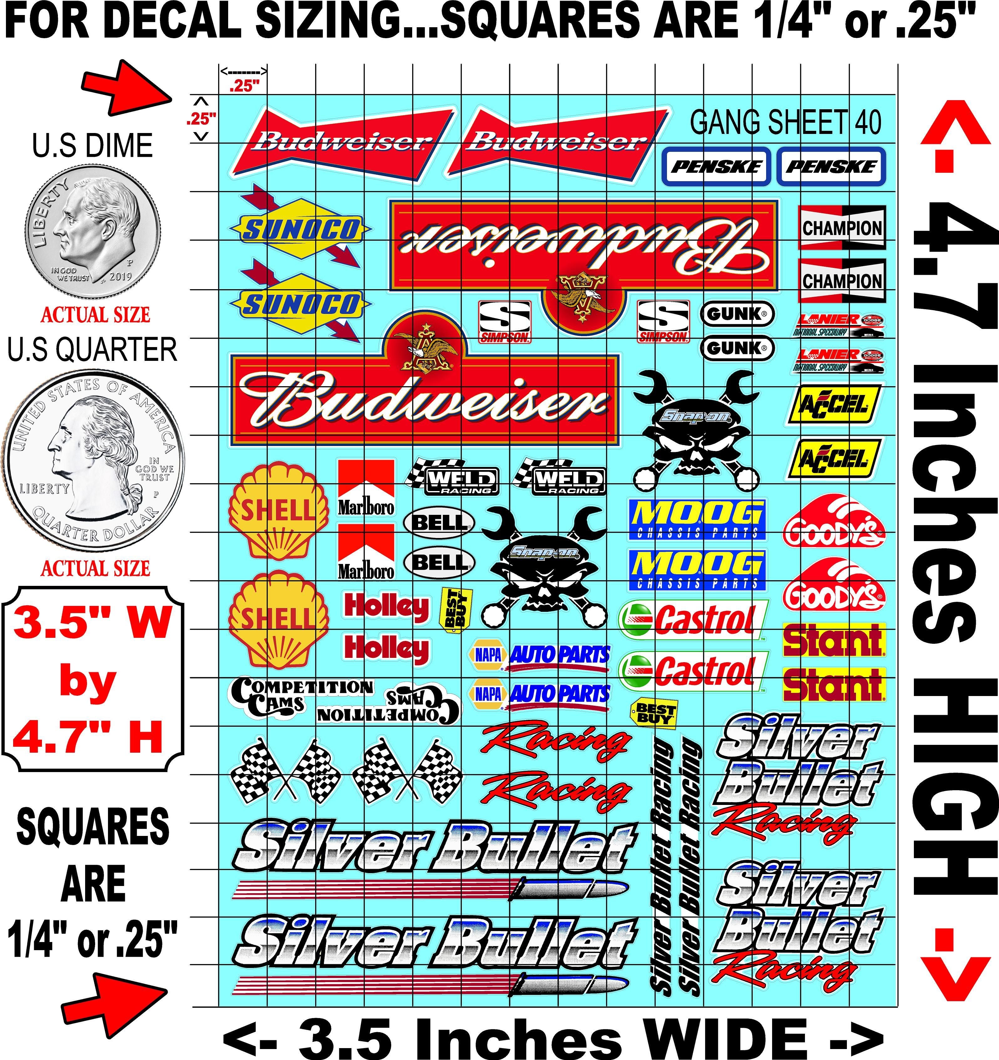 Clear Matte Finish Vinyl Sheet 40 R/C Stockcar Vinyl R/C Racing Sponsor Sticker Small-1/24-1/16th Scale Model Decal Sticker Radio Control Lexan Body-Graphics for R/c Cars, Boats, Trucks Scale Model–Die-Cut