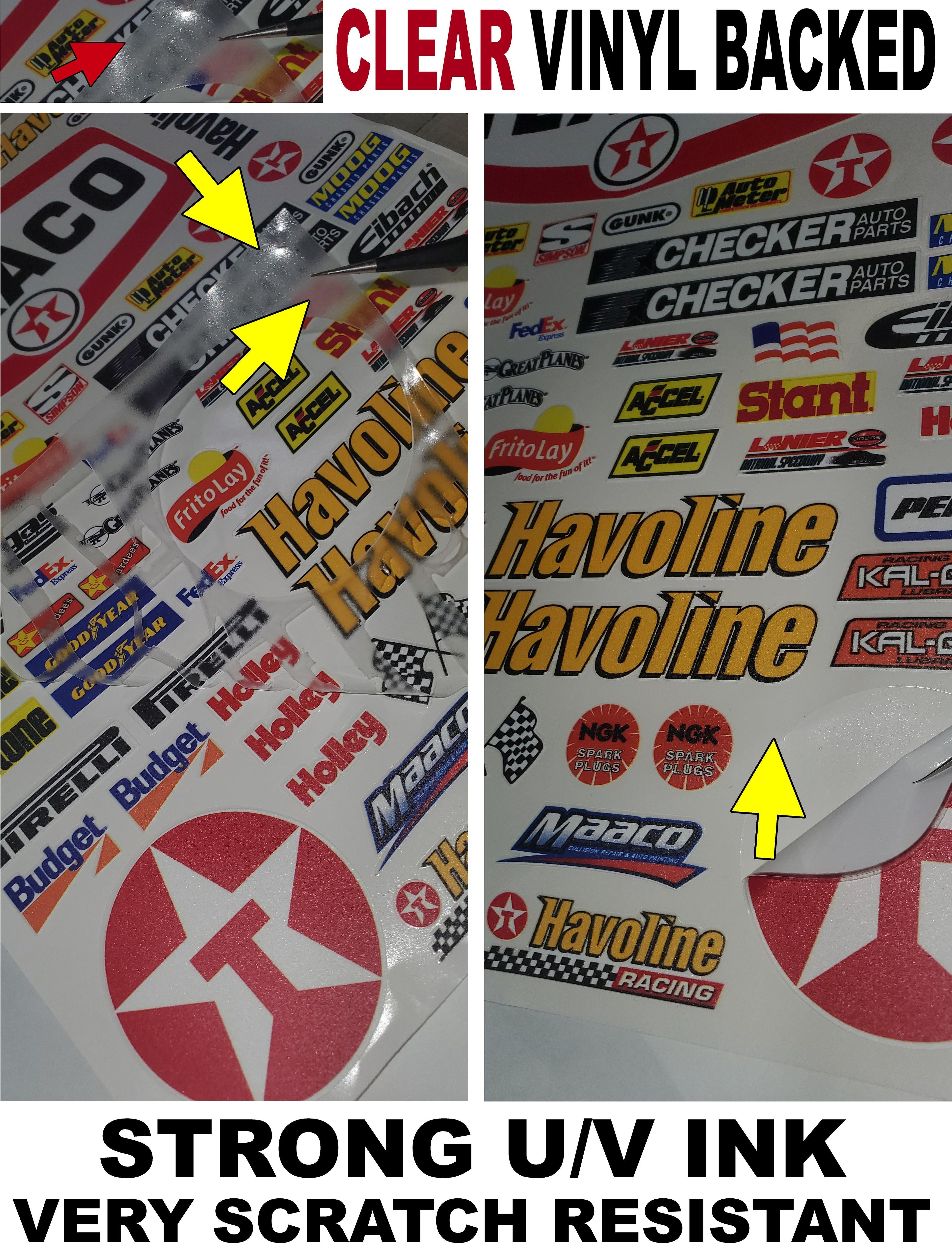 Clear Matte Finish Vinyl Snap On Sheet 38 R/C Stockcar Vinyl R/C Racing Sponsor Sticker Small-1/24-1/16th Scale Model Decal Sticker Radio Control Lexan Body-Graphics for R/c Cars, Boats, Trucks Scale Model–Die-Cut