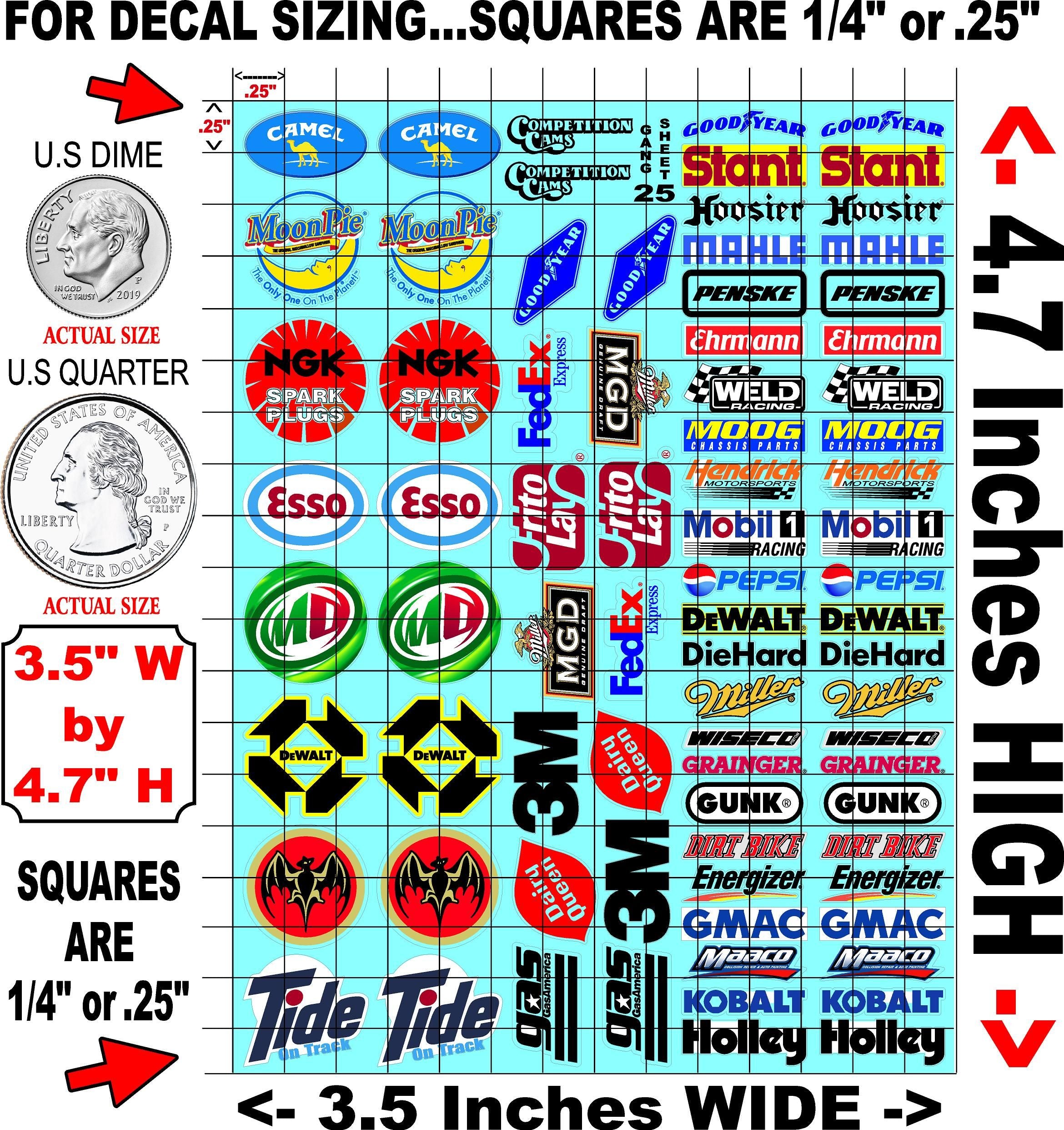 White Vinyl Gloss Sheet 25 Stockcar Vinyl R/C Racing Sponsor Sticker Small-1/24-1/16th Scale Model Decal Sticker Radio Control Lexan Body-Graphics for R/c Cars, Boats, Trucks Scale Model–Die-Cut