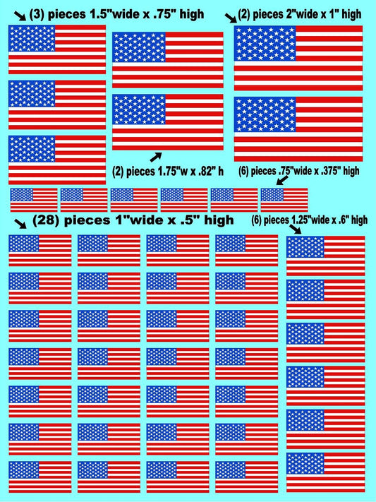 White Vinyl Gloss American Flags (47 PCS.) Vinyl R/C Racing Sponsor Sticker Small-1/24-1/16th Scale Model Decal Sticker Radio Control Lexan Body-Graphics for R/c Cars, Boats, Trucks Scale Model–Die-Cut