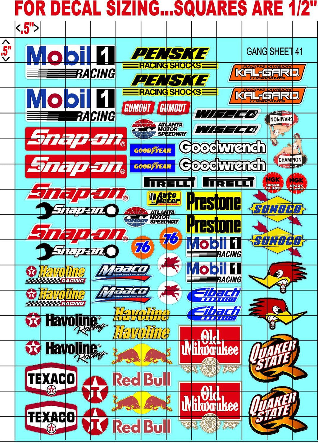 Racing Sponsor Sticker Gang Sheet 41-1/16-1/12-1/10th Scale White Vinyl R/C Model Decal Sticker Sheet Radio Control Lexan Body - Decorate Your R/c Cars, Boats, Trucks Other Scale Model Kit